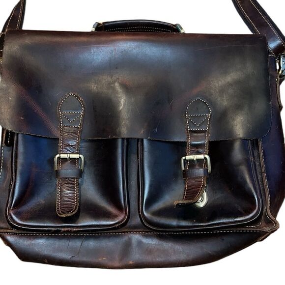Kattee Brown Leather Briefcase - Picture 2 of 9